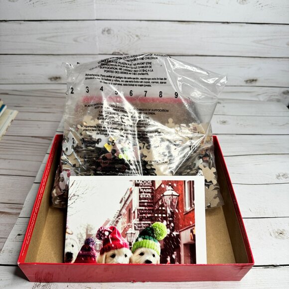 Avanti Puppies in Winter Hats 550 Piece Puzzle by Ceaco Christmas Dogs Wagon - Picture 5 of 7